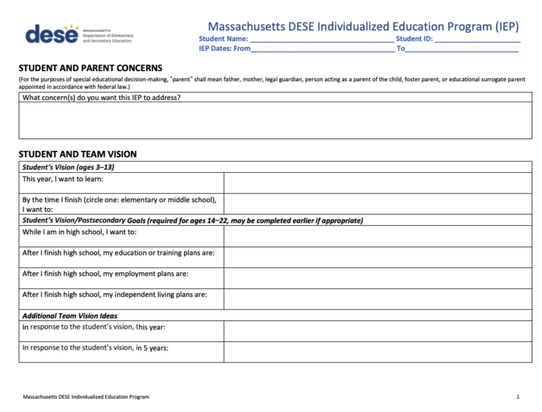 Massachusetts IEP Form